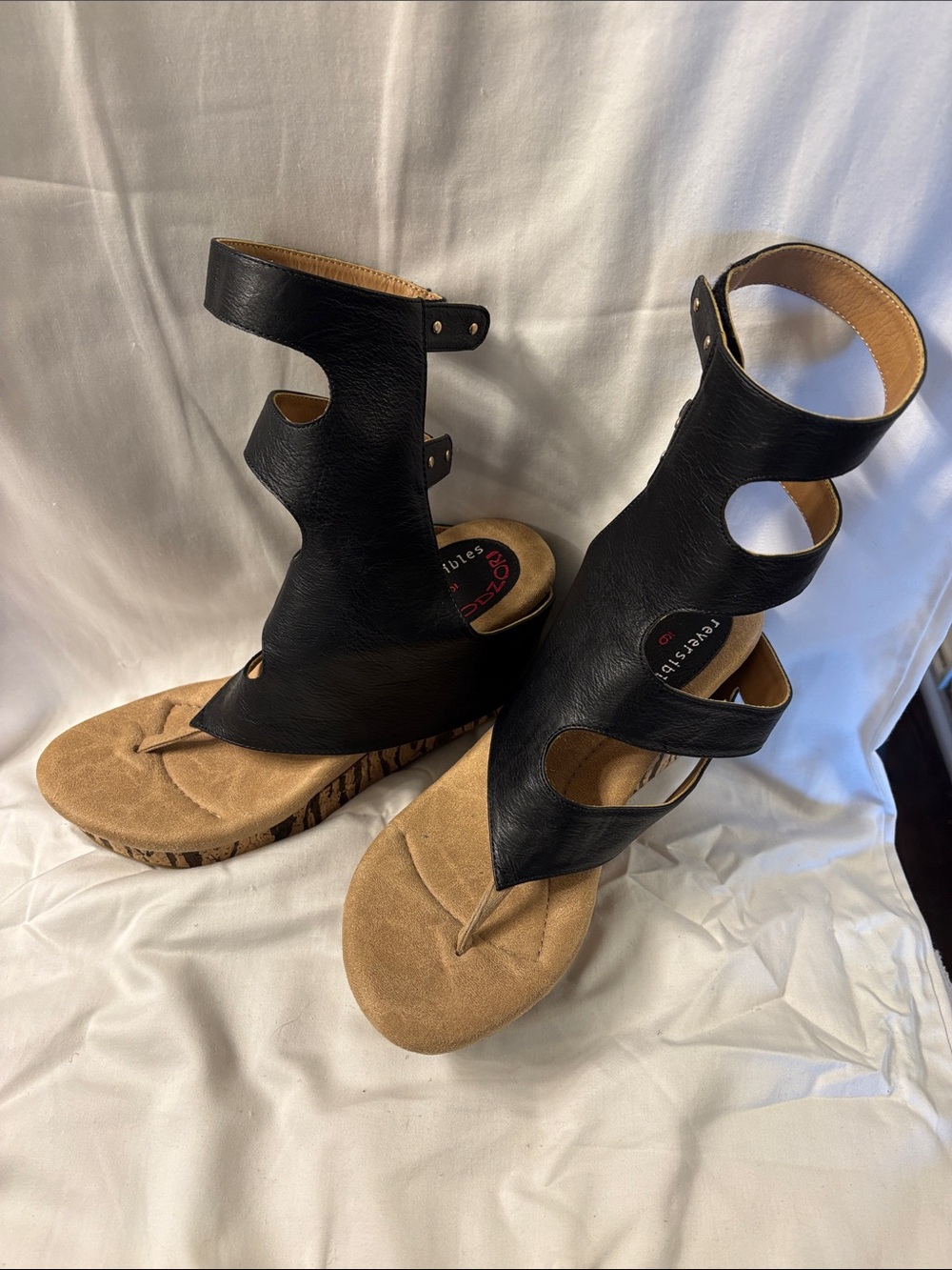 Modzori reversible Black and tan Wedge Sandal with Cork-Style Platform - Picture 7 of 7